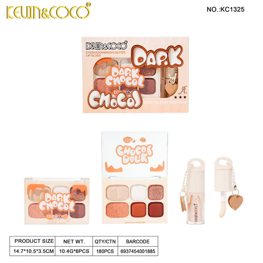 Eyes-Kevin&Coco Dark Chocol Palette & Lip Gloss Set KC1325 ($2.25 each, 6pc display)