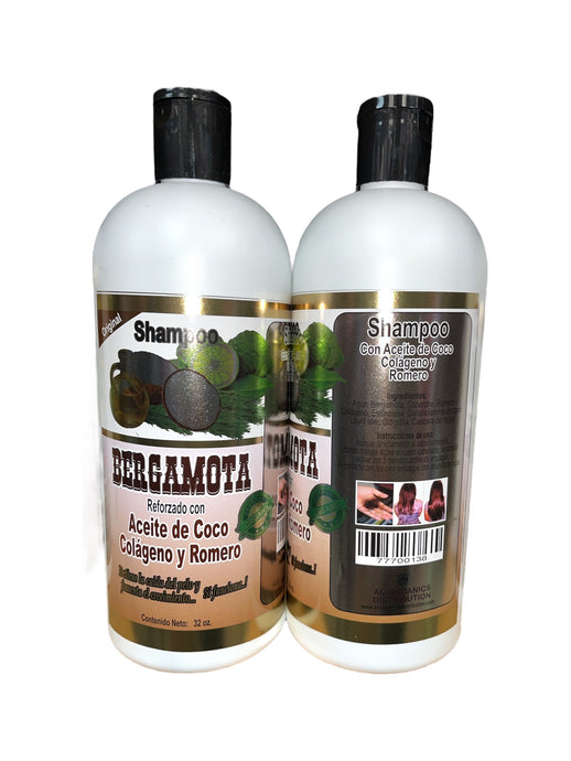 Hair- Shampoo Bergamota Reforzada con Aceite de Coco 32oz. (4pc bundle, $4.50 each)