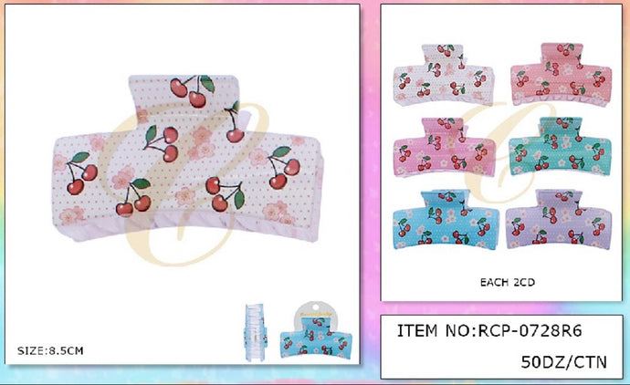 Hair-Printed Cherry Jaw Hair Clip RCP-0728R6 (12pcs pack)