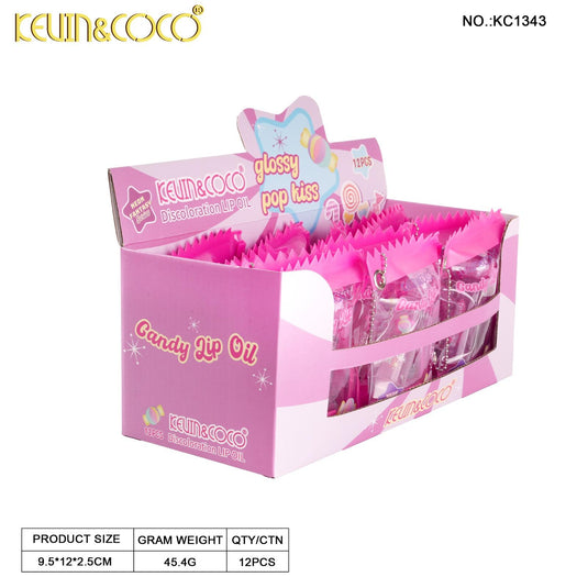 Lips-Kevin&Coco Glossy Pop Kiss Ph Lip Oil KC1343 ($1.25 each, 12pc Display)