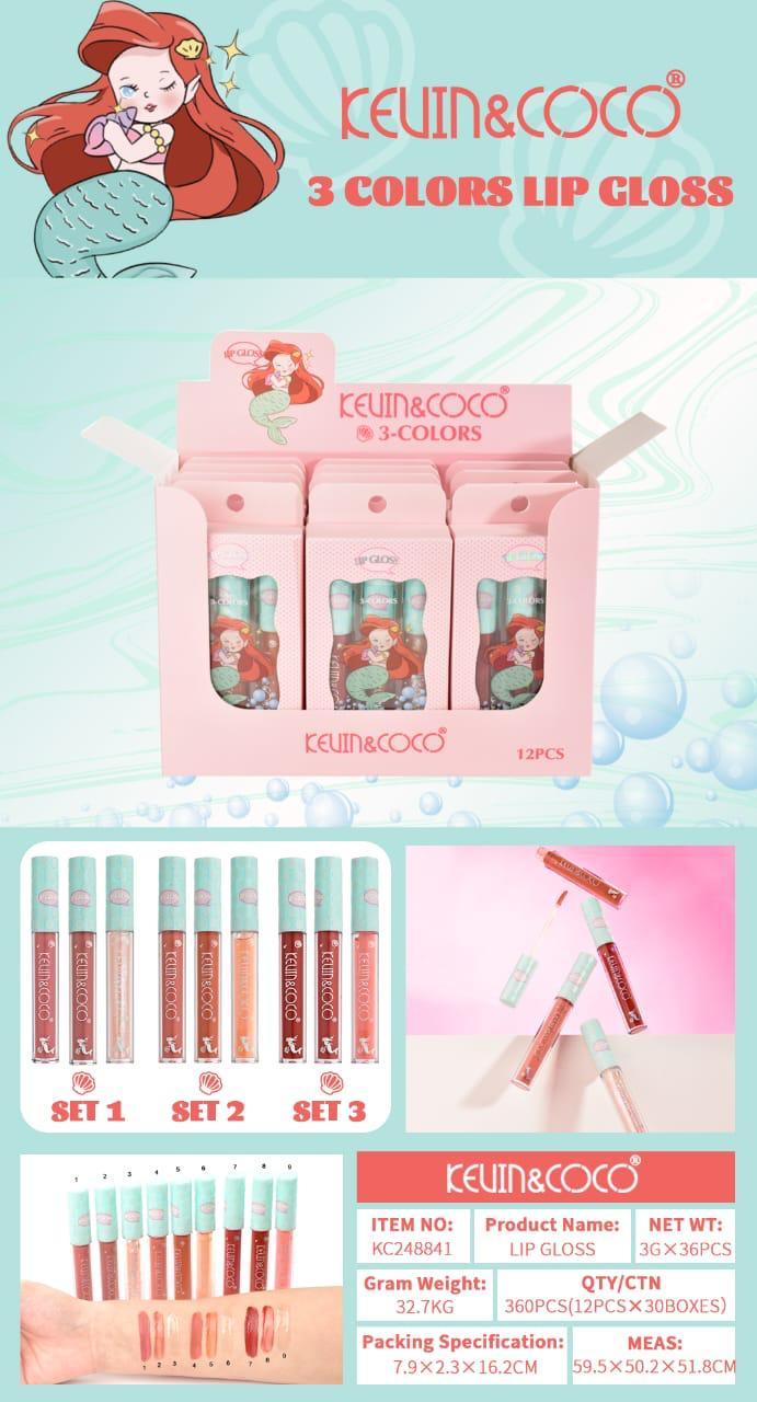 Load image into Gallery viewer, Lips-Kevin&amp;Coco Mermaid 3pc Lip Gloss Set KC248841 ($1.75 each, 12pc display)
