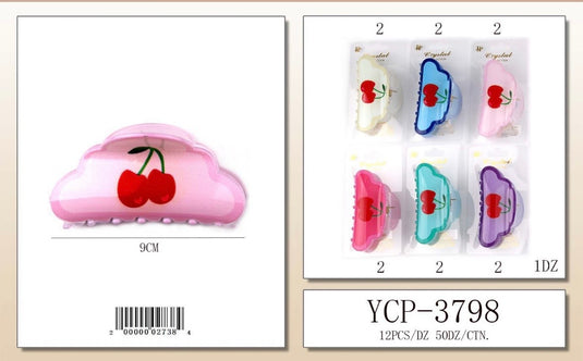 Hair-Cherry Crystal Hair Claw Clip YCP-3798 (12pc pack)
