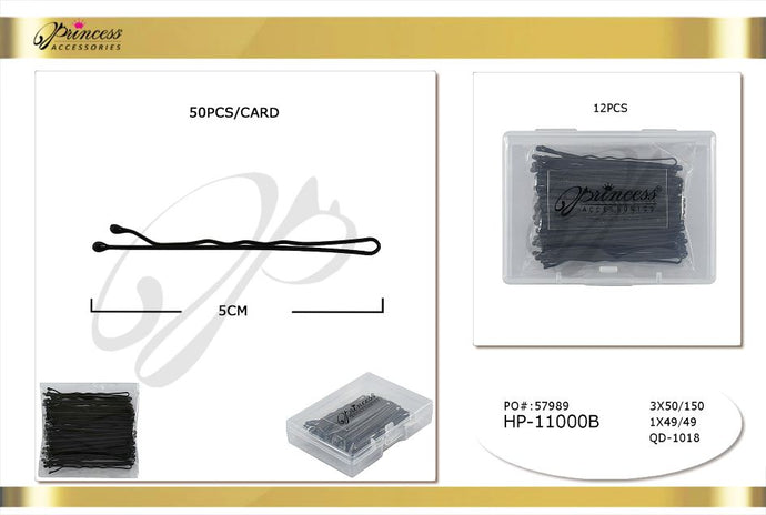 Hair- All Black Bobby Pins HP-11000B (12pc pack)