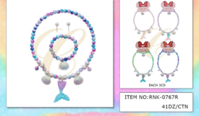 Accessories-Mermaid Tale Necklace With Bracelet and Earrings RNK-0767R (12pcs pack)