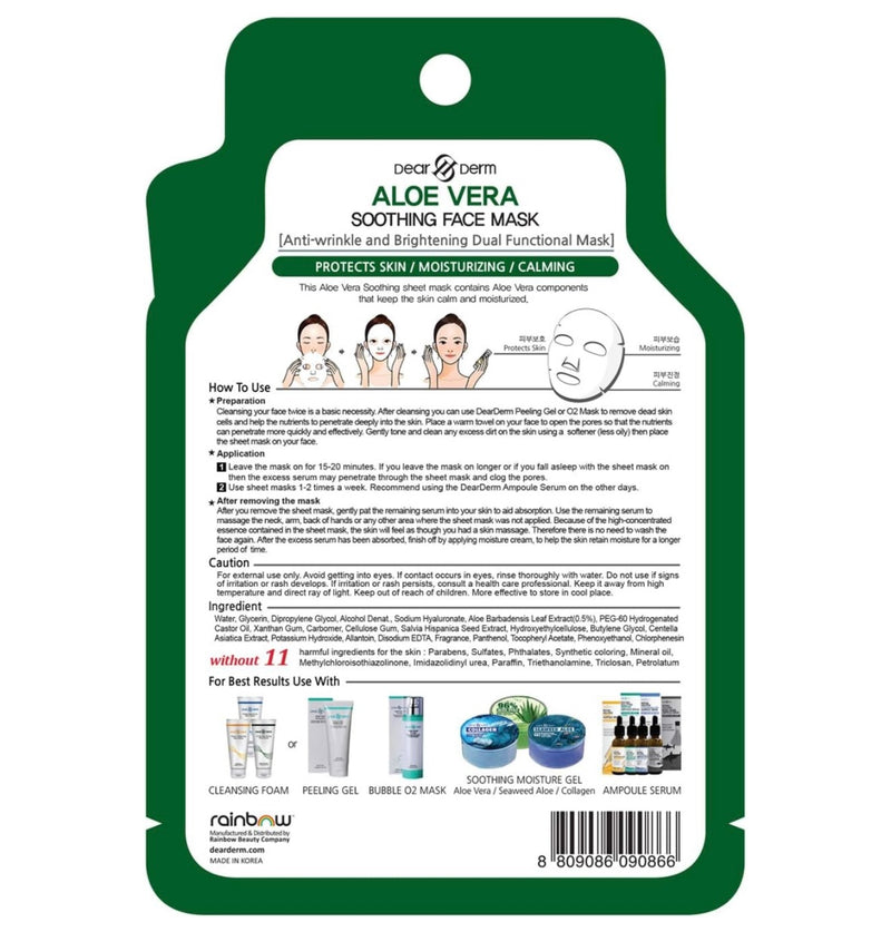 Load image into Gallery viewer, Skincare-Dear&amp;Derm Aloe Vera Soothing Face Mask (10pcs pack)
