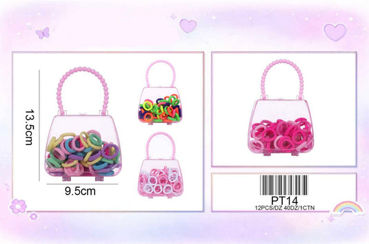 Hair-Purse Box Mini Hair Ties Set PT14 (12pc pack)