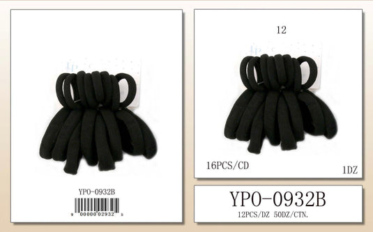 Hair-Black Elastic Hair Ties YPO-0932B (12pc pack)