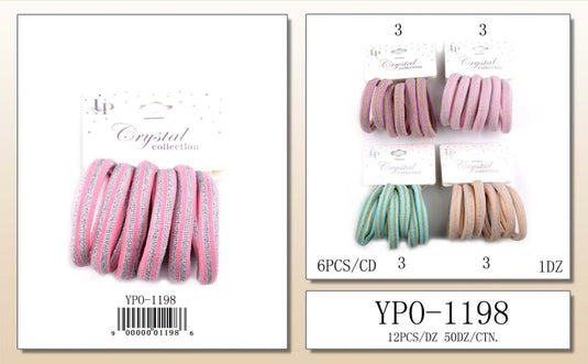Hair-Metallic Stripe Elastic Hair Ties in Pastels YPO-1198 (12pc pack)