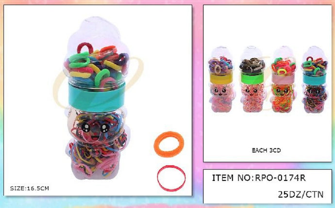 Hair-Colorful Mini Ponytails & Rubber Bands In Case RPO-0174R (12pc bulk)