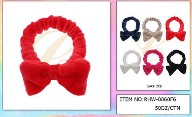 Hair- Solid Colors Bow Spa Headband RHW-0060F6 (12pc bulk)