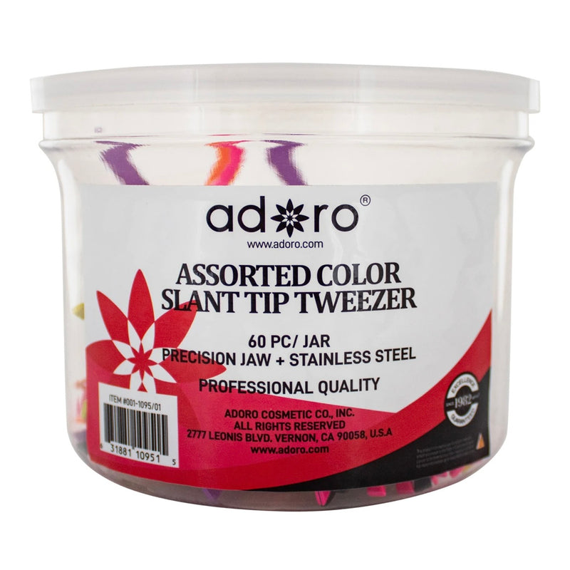 Load image into Gallery viewer, Eyebrow-Adoro Slant Tip Tweezer Assorted Colors No.1095/01 ($0.27 each, 60pcs jar)
