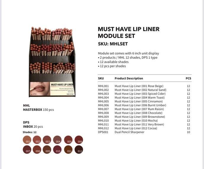 Lips - Moira Must Have Lip Liner Display (144pcs +12 testers)