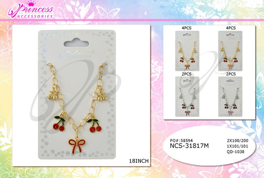 Accessories-Cherry Necklace Silver and Gold Colors NCS-31817M (12pcs pack)