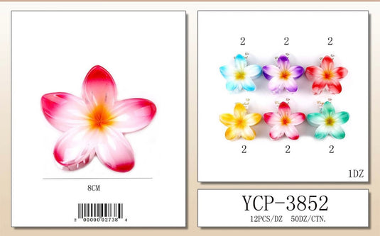 Hair-Plumeria Flower Hair Claw Clip YCP-3852 (12pc pack)