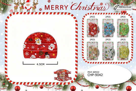 Hair-Confetti Christmas Half-Moon Hair Claw Clips CHP-9042 (12pc pack)
