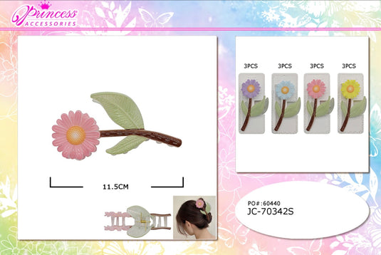 Hair-Daisy Flower Hair Claw Clip in Assorted Colors JC-70342S (12pc pack)