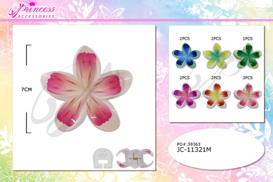 Hair-Plumeria Flower Hair Claw Clip in Assorted Colors JC-11321M (12pc pack)