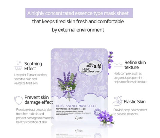 Skincare- Esfolio Pure Essence Face Sheets HERB (10pc box)