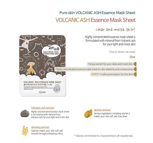 Skincare- Esfolio Pure Essence Face Sheets VOLCANIC ASH (10pc box)