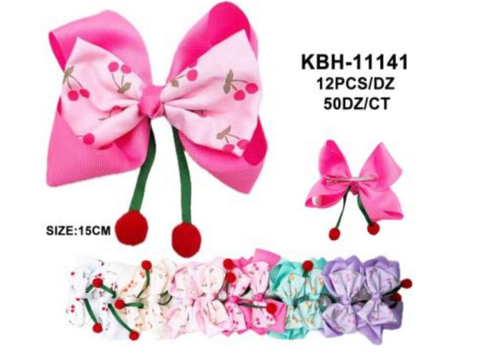 Hair-Cherry Bow Hair Clips KBH-11141 (12pcs strip)