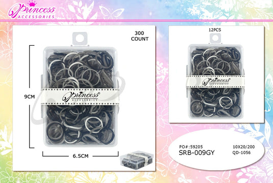 Hair-Black, Grey and White Rubber Bands In Case SRB-009GY (12pc pack)
