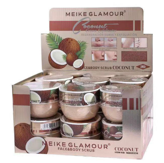 Skincare-Meike Glamour Coconut Face & Body Scrub MKG-0326 (12pc display)