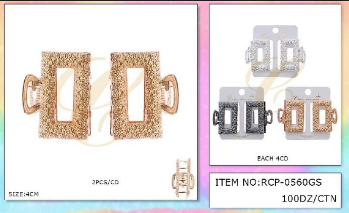 Hair-Sparkly Metal Jaw Hair Clip RCP-0560GS (12pcs pack)