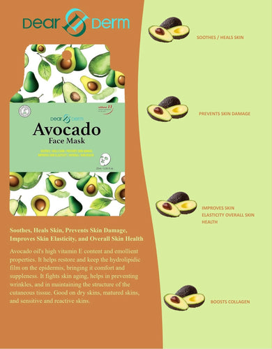 Skincare- Dear Derm Avocado Face Sheet Mask DDM-AVO (Pack of 10)