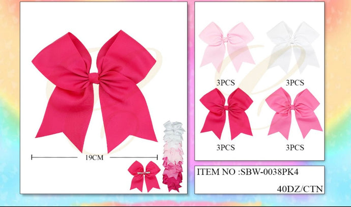 Hair-Pink To White Hair Bow SBW-0038PK4 (12pcs strip)