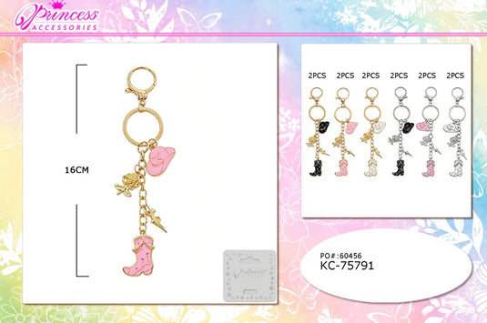 Accessories-Cowgirl Boot & Hat Charm Keychain  KC-75791 (12pc pack)