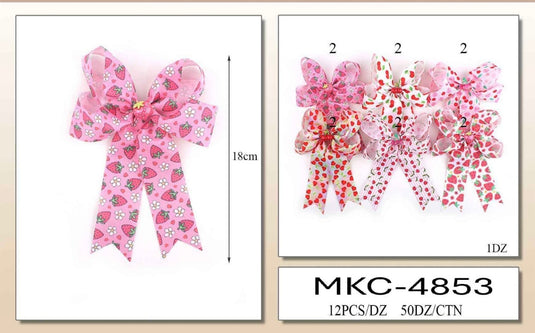 Hair-Strawberry Pink Hair Bows MKC-4853  (12pc strip)