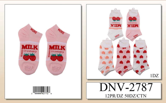 Accessories-Strawberry Milk Ankle Socks DNV-2787 (12pc pack)