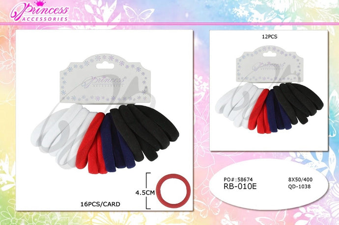 Hair-Rubber Band Hair Ties Black, Red, Blue & White RB-010E (12pcs pack)