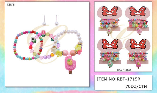 Accessories-Ice Cream Colorful Bracelets Set RBT-1715R (12pcs pack)
