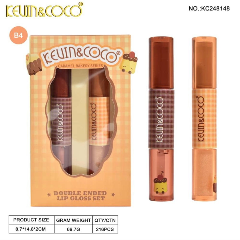 Load image into Gallery viewer, Lips-Kevin&amp;Coco Caramel Bakery Series Double Ended Lip Gloss Set KC248148 ($2.50 each, 12pcs display)
