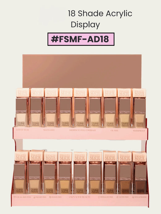 Face-Beauty Creations Flawless Stay Matte Foundation + Brush 18 Shades #FSMF-AD18 ($6.50 each, 90pcs +18 free tester + 6 free brush)