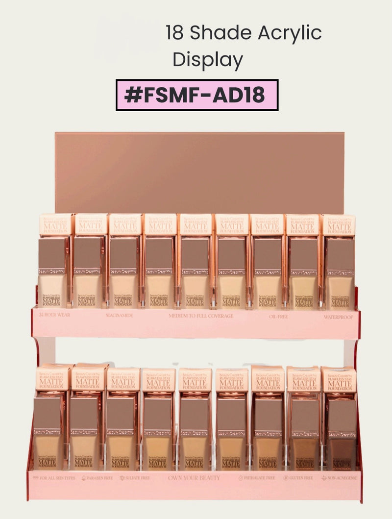 Load image into Gallery viewer, Face-Beauty Creations Flawless Stay Matte Foundation + Brush 18 Shades #FSMF-AD18 ($6.50 each, 90pcs +18 free tester + 6 free brush)
