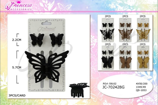 Hair-Butterfly Hair Clip Set JC-70242BG (12pc pack)