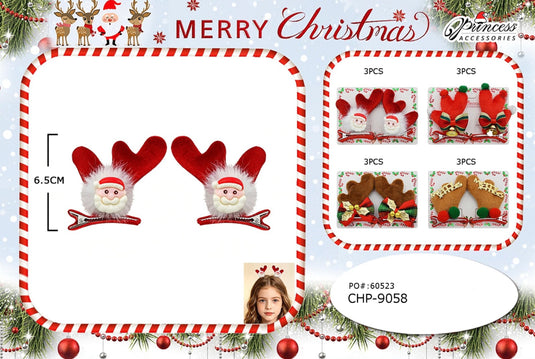 Hair-Reindeer Antler Hair Clip Sets CHP-9058 (12pc pack)