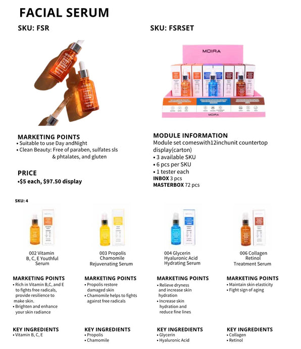 Skincare-Moira Facia Serum Display ($5 each, 18pc display + Tester)
