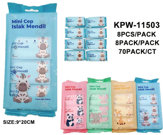 Accessories-Cute Animals Mini Portable Wipes KPW-11503 (12pc pack)
