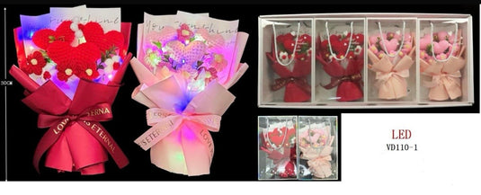 Accesories-Valentine & Mothers Day LED Crochet Roses & Heart Bouquet VD110-1 (4pc box)