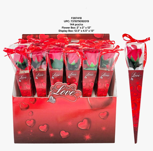 Accessories-Valentine Rose in Cone F287418 (12pc box)