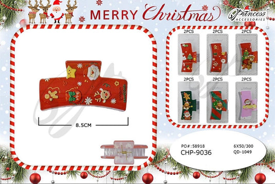 Hair-Christmas Jaw Hair Clip CHP-9036 (12pc pack)