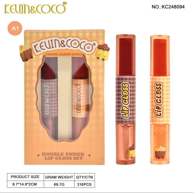 Load image into Gallery viewer, Lips-Kevin&amp;Coco Caramel Bakery Series Double Ended Lip Gloss Set KC248094 ($2.50 each, 12pcs display)
