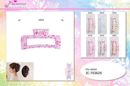Hair-Printed Rectangle Hair Claw Clip JC-70362S (12pc pack)