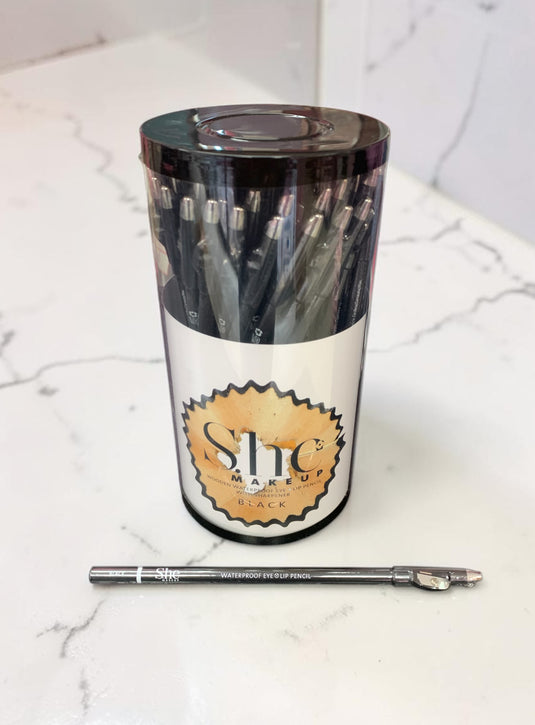 Eyes- SHE BLACK Lip/Eye Wooden Waterproof Pencil with sharpener Jar LPS01 (72pc Jar)