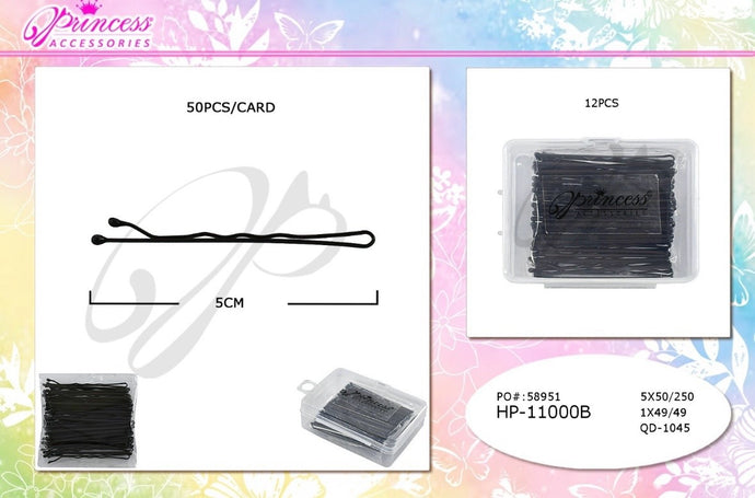 Hair- All Black Bobby Pins HP-11000B (12pc pack)