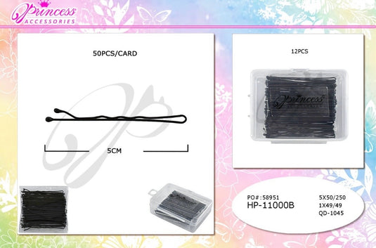 Hair- All Black Bobby Pins HP-11000B (12pc pack)
