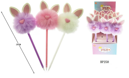 Novelties- Pom Pom Cute Bunny Ears Pen  BP-258 (12pc pack)